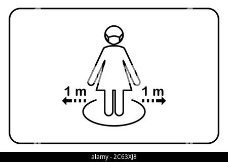 Icona nuovo concetto di distanza normale e sociale.UNA donna in maschere mediche protezione dal virus corona covid 19.People mantenere la distanza sicura coda 1 metro.S Illustrazione Vettoriale