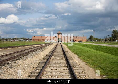 Tour di gruppo di polacchi o polacchi e viaggiatori stranieri Visita imparare la storia al campo di concentramento e sterminio nazista di Auschwitz a Oswiecim o Foto Stock