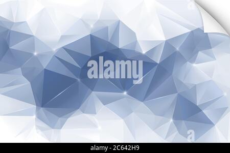 Sfondo vettoriale a mosaico con poligoni di colore grigio e blu con angolo di carta arricciato. Astratto 3D triangolare basso poly stile gradiente sfondo full frame Foto Stock