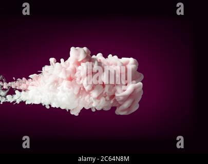 nuvola di inchiostro bianco e rosa che rotea in acqua Foto Stock