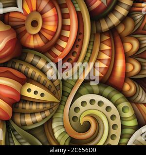 Volumetrico astratto fantastico colorato fiore rotondo illustrazione Illustrazione Vettoriale