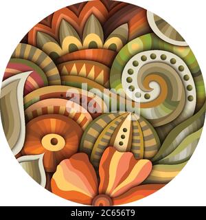 Volumetrico astratto fantastico colorato fiore rotondo illustrazione Illustrazione Vettoriale