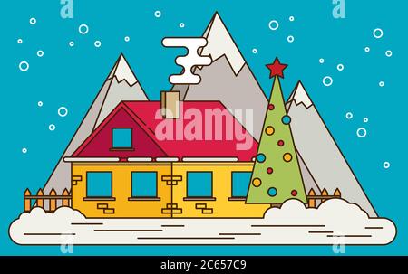 New Year Paesaggio Natale Accessori icone saluto elementi scheda Trendy moderno Flat Design Template Illustrazione vettoriale Illustrazione Vettoriale