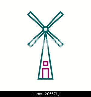 Icona linea vettore mulino a vento unica Illustrazione Vettoriale
