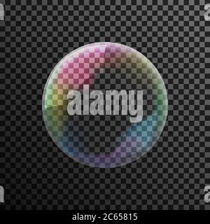 Colorato trasparente bolla di sapone su uno sfondo scuro. Illustrazione Vettoriale. Illustrazione Vettoriale