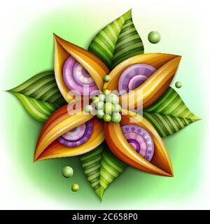 Volumetrico astratto fantastico fiore colorato Illustrazione Vettoriale