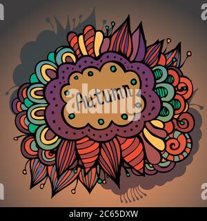 Disegno di carte vettoriale autunno floreale e foglie Illustrazione Vettoriale