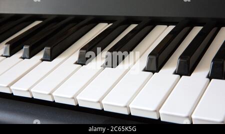 Primo piano tasti in bianco e nero, piano, tastiera, fisarmonica Foto Stock
