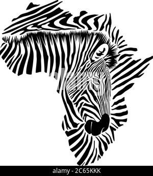 Mappa dell'Africa fatta di testa e pelle di zebra Illustrazione Vettoriale