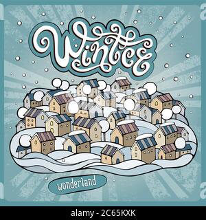 Vector Cartoon città fiabesca invernale Illustrazione Vettoriale