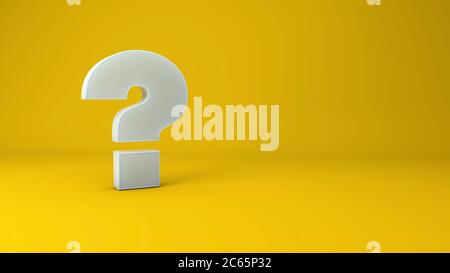 Punto interrogativo e sfondo giallo dell'illustrazione rappresentata in 3D Foto Stock