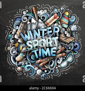 Inverno Sport tempo disegnata a mano fumetto doodles illustrazione. Illustrazione Vettoriale