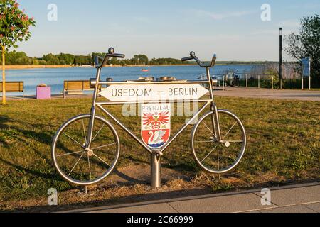 Uckermark, Prenzlau, bike way Berlino - Usedom, segno Foto Stock