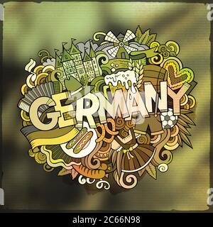 Cartoon vettore Doodle Drawn Germania parola illustrazione Illustrazione Vettoriale