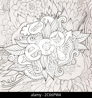 Eco mano caratteri e doodles elementi sfondo Illustrazione Vettoriale