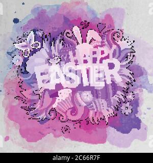 Elementi di lettere e doodles di Pasqua. Illustrazione Vettoriale