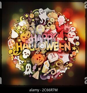 Halloween caratteri a mano elementi e simboli emblema doodles Illustrazione Vettoriale