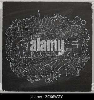 Francia paese caratteri a mano e elementi doodles Illustrazione Vettoriale