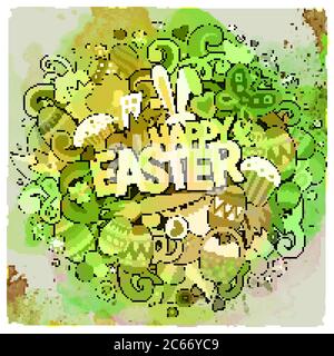 Cartoon vettore mano disegnata Doodle felice illustrazione di Pasqua Illustrazione Vettoriale
