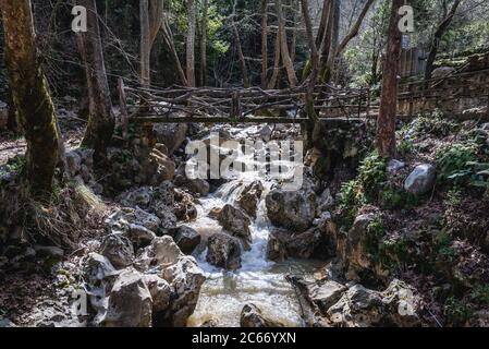 Torrente di montagna nella Riserva della Biosfera di Jabal Moussa sulle pendici del Monte Libano nel distretto di Keserwan del Libano Foto Stock