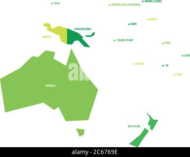 Mappa politica infografica molto semplificata di Australia e Oceania. Semplice illustrazione geometrica vettoriale. Illustrazione Vettoriale