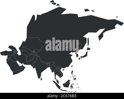 Mappa politica grigia vuota dell'Asia. Illustrazione vettoriale. Illustrazione Vettoriale