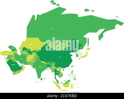 Mappa politica infografica vettoriale dell'Asia molto semplificata. Illustrazione Vettoriale