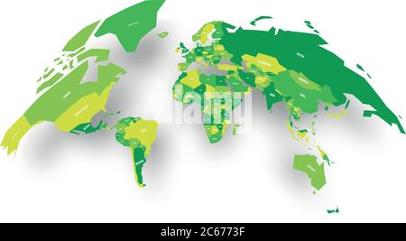 Mappa politica verde del mondo che si fa baluare in forma di globo. Mappa di illustrazione vettoriale 3D con ombreggiatura. Illustrazione Vettoriale