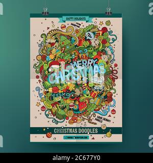 Fumetto doodles colorato Merry Natale mano disegnata illustrazione Illustrazione Vettoriale