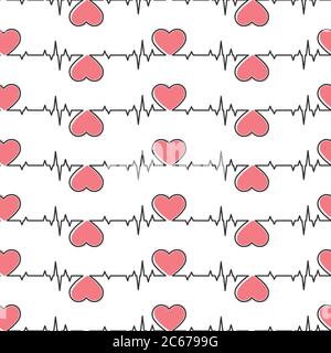 Pattern senza cuciture di impulsi cardiaci e cardiografici per texture, tessuti, sfondi semplici e confezionamento Illustrazione Vettoriale