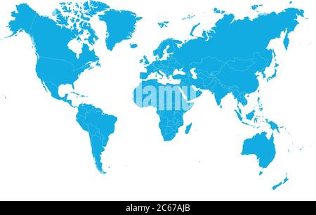 Mappa Blue World su sfondo bianco. Dettagli in alto vuoto politico. Illustrazione vettoriale. Illustrazione Vettoriale