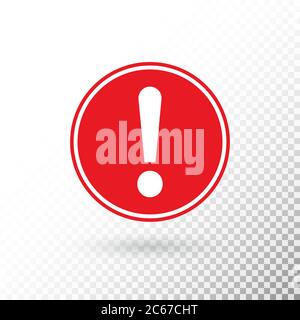 Punto esclamativo nel cerchio rosso isolato su sfondo trasparente. Simbolo di avvertenza. Pulsante di attenzione. Icona con punto esclamativo in stile piatto. Cerchio rosso w Illustrazione Vettoriale