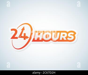 Ventiquattro ore di Open Vector Sticker, Sign o Signboard Template. Illustrazione Vettoriale