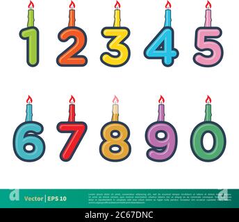 Imposta numero colorful Candle Birthday icona modello vettoriale disegno di illustrazione. EPS vettoriale modificabile 10. Illustrazione Vettoriale