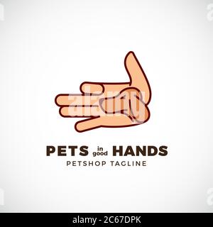Logo o emblema vettoriale astratto in PET Shop. Palmo stile linea con silhouette Dog Face. Illustrazione Vettoriale