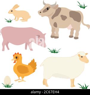 Vettore di animali da fattoria isolato su bianco Illustrazione Vettoriale