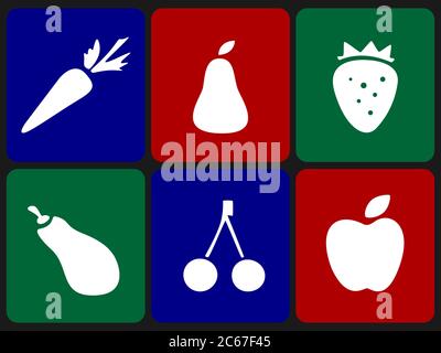 Set di icone frutta e verdura. Prodotti naturali Illustrazione Vettoriale