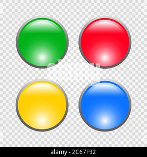 Pulsanti lucidi rotondi. Quattro pulsanti Web a colori. Illustrazione vettoriale. Illustrazione Vettoriale