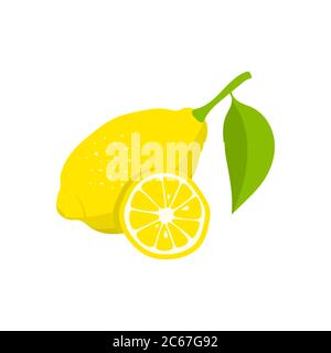 Limone e fetta di limone su sfondo bianco. Icona del limone. Illustrazione vettoriale. Illustrazione Vettoriale
