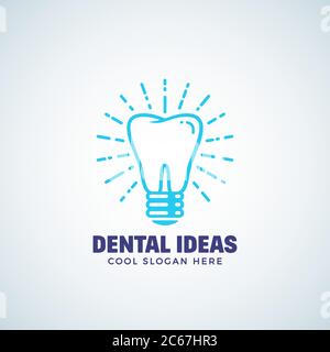 Dental Ideas Abstract Vector Logo Template con la tipografia moderna. Etichetta di concetto di dente e lampadina. Stomatology Business o Clinic Emblem Illustrazione Vettoriale