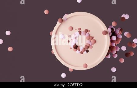 illustrazione 3d. palline multicolore 3d e un banner rotondo . Elemento per design.rendering Foto Stock