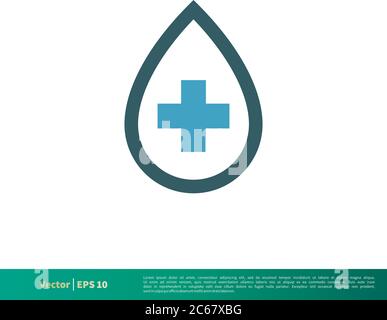 Drop and Cross Medical, Healthcare icona modello logo vettore disegno di illustrazione. EPS vettoriale modificabile 10. Illustrazione Vettoriale