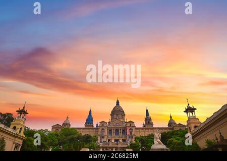15 giugno 2019 - Barcellona, Spagna - il Palau Nacional, o Palazzo Nazionale, situato sul Monte Montjuic situato a Barcellona, Spagna. Foto Stock