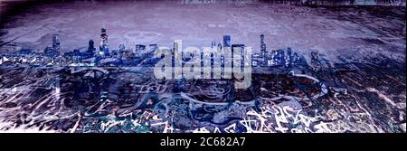 Graffiti con skyline della città, Chicago, Illinois, Stati Uniti Foto Stock