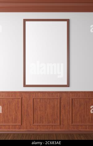 Poster bianco verticale mockup su parete bianca in stile classico interni del moderno soggiorno. illustrazione 3d Foto Stock