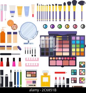 Set di icone del kit di trucco vettore piatto Illustrazione Vettoriale