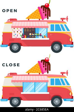 Aprire e chiudere gelaterie vangiflane vettore icona piatta isolato illustrazione Illustrazione Vettoriale