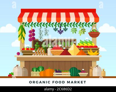 Illustrazione di stile piatto del mercato alimentare organico Illustrazione Vettoriale