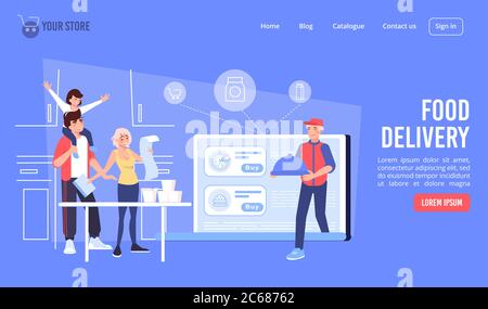 Consegna di cibo ristorante servizio landing page Illustrazione Vettoriale