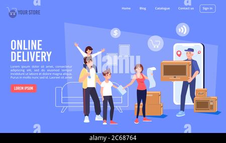 Pagina di destinazione del servizio di consegna online di elettronica Illustrazione Vettoriale